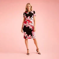 London Style Womens Short Sleeve Floral Sweater Dress