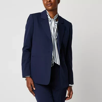 Worthington Womens Relaxed Single Button Blazer