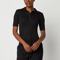 Worthington Womens Y Neck Short Sleeve Polo Shirt
