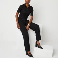 Worthington Womens Y Neck Short Sleeve Polo Shirt