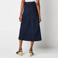 Liz Claiborne Womens Mid Rise Midi Denim Skirt