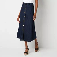 Liz Claiborne Womens Mid Rise Midi Denim Skirt