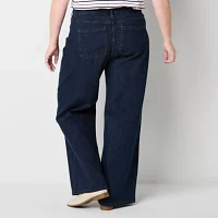 Liz Claiborne Plus Womens Mid Rise Wide Leg Jean