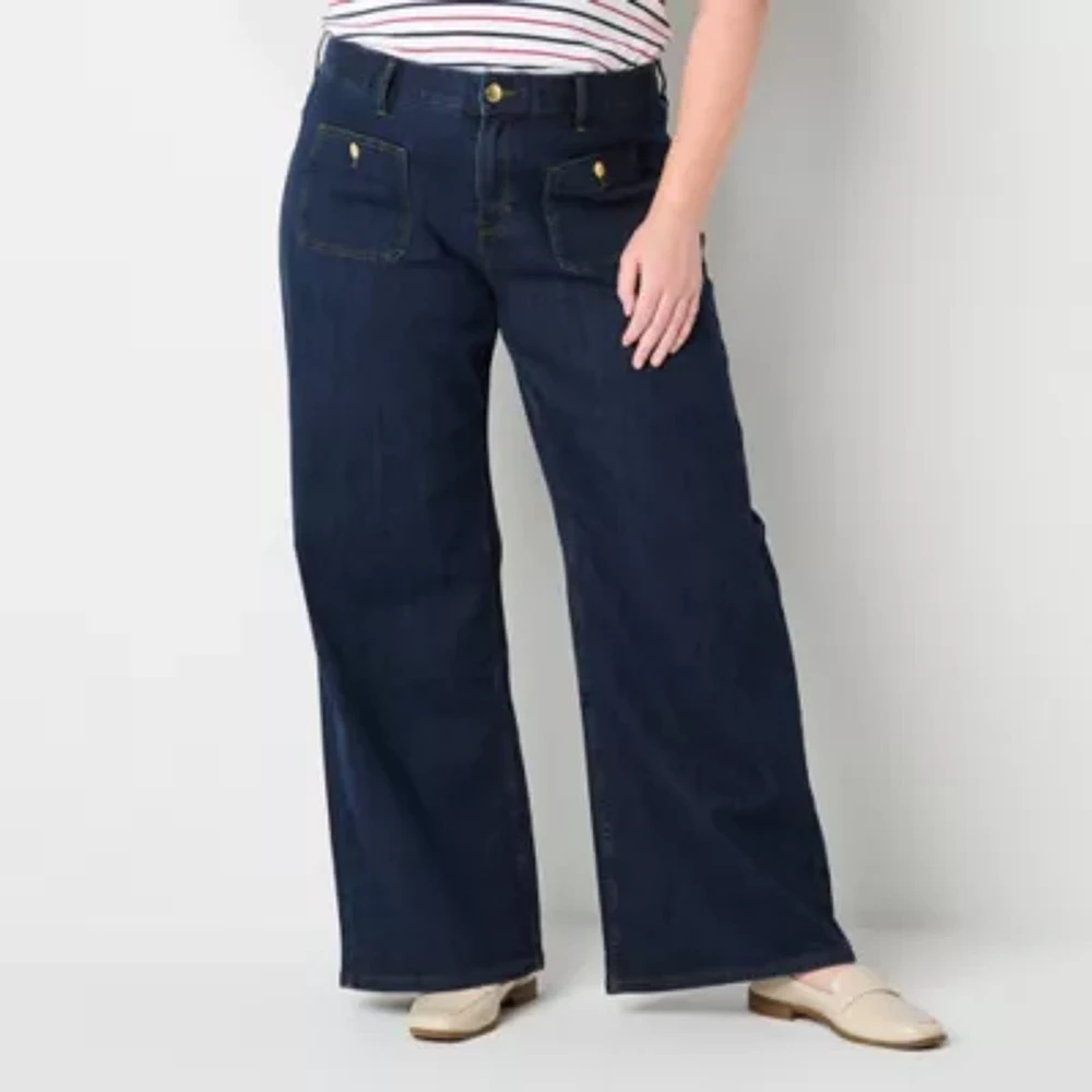 Liz Claiborne Plus Womens Mid Rise Wide Leg Jean