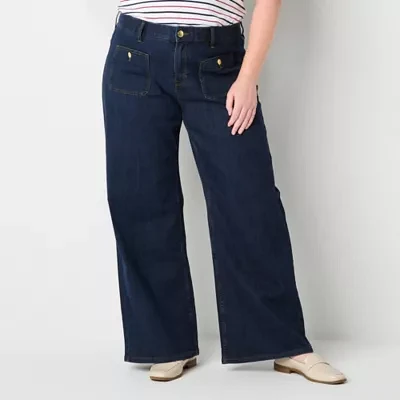 Liz Claiborne Plus Womens Mid Rise Wide Leg Jean