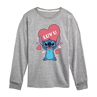 Disney Collection Little & Big Boys Crew Neck Long Sleeve Stitch Graphic T-Shirt