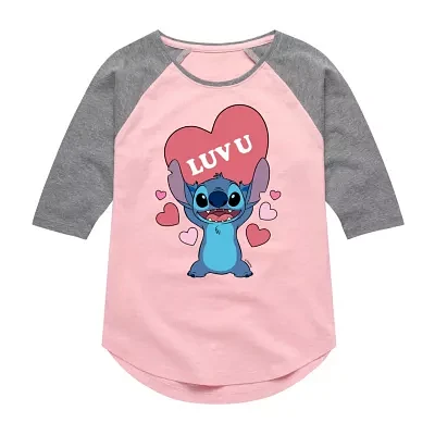 Disney Collection Little & Big Girls Crew Neck 3/4 Sleeve Stitch Graphic T-Shirt