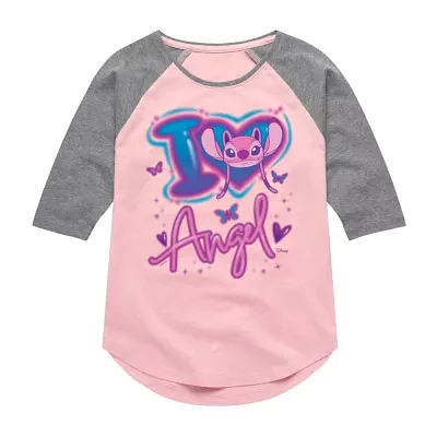 Disney Collection Little & Big Girls Crew Neck 3/4 Sleeve Stitch Graphic T-Shirt