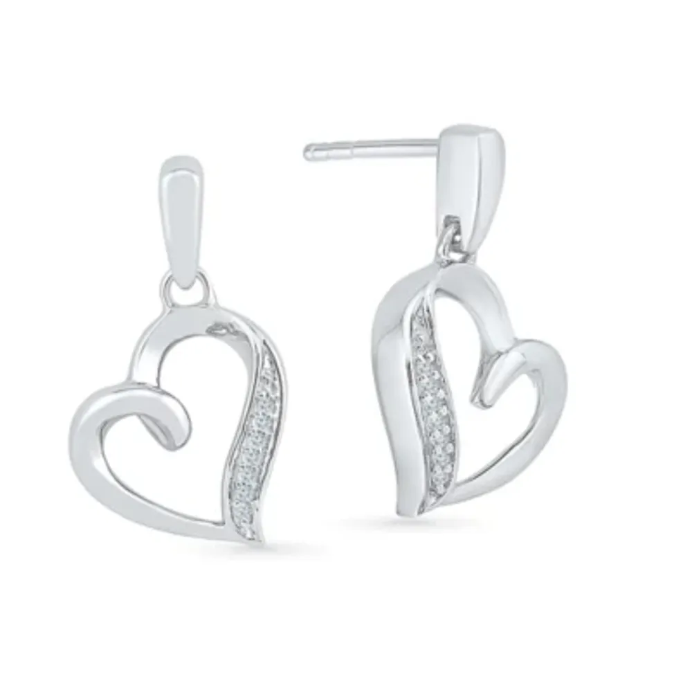 Diamond Accent Natural White Diamond 10K Gold Heart Drop Earrings