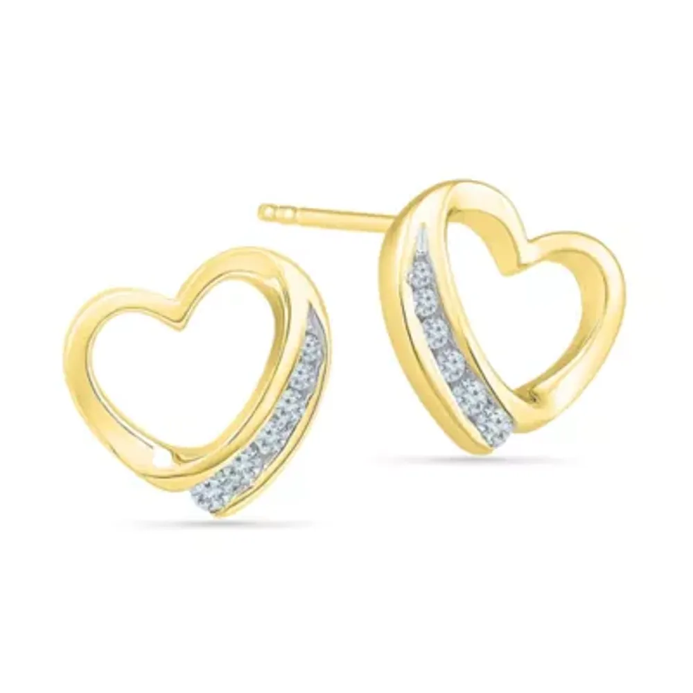 1/6 CT. T.W. Natural White Diamond 10K Gold 11mm Heart Stud Earrings