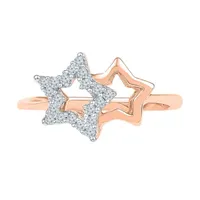 Womens 1/6 CT. T.W. Mined White Diamond 10K Gold Star Stackable Ring