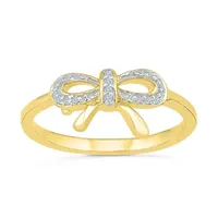 Womens Diamond Accent Natural White Diamond 10K Gold Bow Cocktail Ring