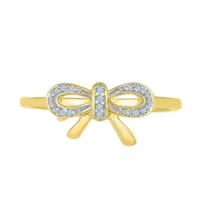Womens Diamond Accent Mined White Diamond 10K Gold Bow Cocktail Ring