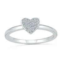 Womens Diamond Accent Natural White Diamond 10K Gold Heart Cluster Cocktail Ring