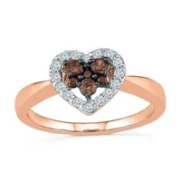 Womens 3/8 CT. T.W. Natural Champagne Diamond 10K Rose Gold Heart Halo Cocktail Ring