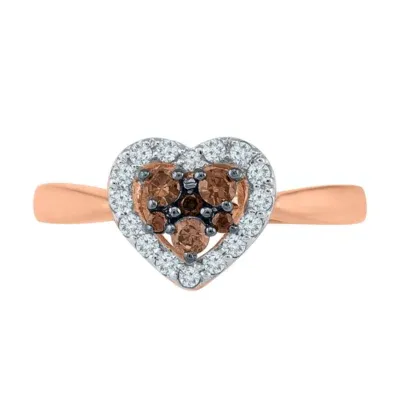 Womens 3/8 CT. T.W. Mined Champagne Diamond 10K Rose Gold Heart Halo Cocktail Ring