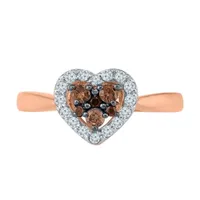 Womens 3/8 CT. T.W. Natural Champagne Diamond 10K Rose Gold Heart Halo Cocktail Ring