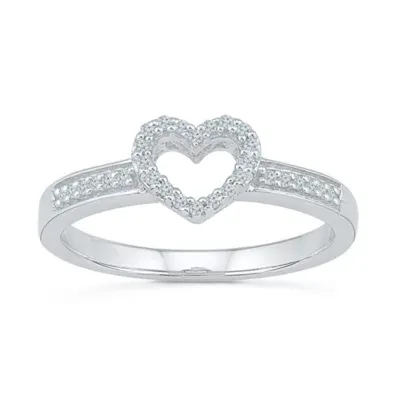 Womens 1/10 CT. T.W. Natural White Diamond 10K Gold Heart Cocktail Ring