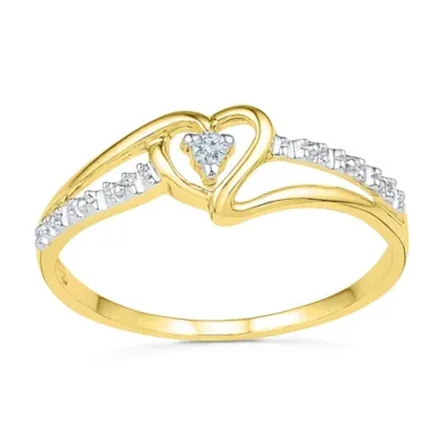 Womens Diamond Accent Natural White Diamond 10K Gold Heart Delicate Cocktail Ring