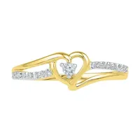 Womens Diamond Accent Natural White Diamond 10K Gold Heart Delicate Cocktail Ring