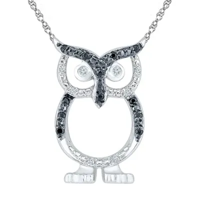Owl Womens Diamond Accent Mined Black Diamond Sterling Silver Pendant Necklace