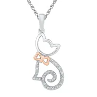 Womens Diamond-Accent Gold Over SIlver Cat Pendant Necklace