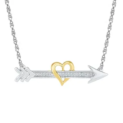 Womens Diamond Accent Mined White Diamond 10K Gold Over Silver Arrow Heart Pendant Necklace