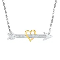 Womens Diamond Accent Mined White Diamond 10K Gold Over Silver Arrow Heart Pendant Necklace