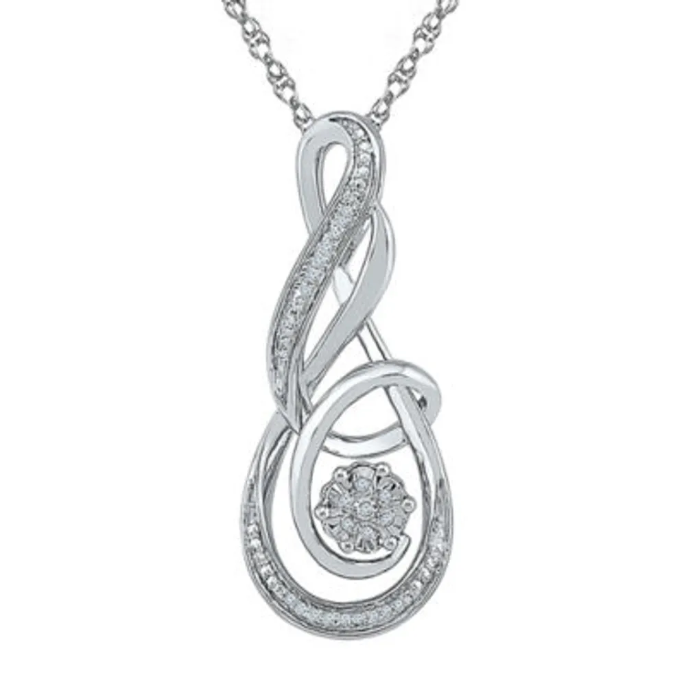 Womens Diamond Accent Natural White Diamond Sterling Silver Pendant Necklace