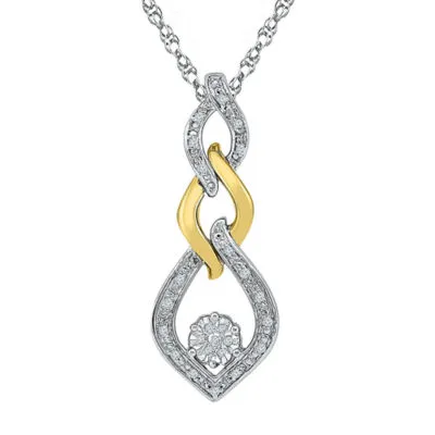 Womens Diamond Accent Mined White Diamond 10K Gold Over Silver Pendant Necklace