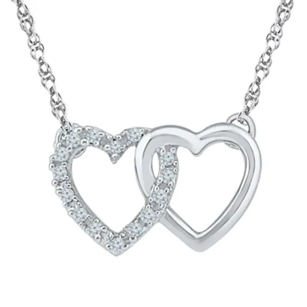 Womens Diamond Accent Natural White Diamond Sterling Silver Heart 18 Inch Pendant Necklace