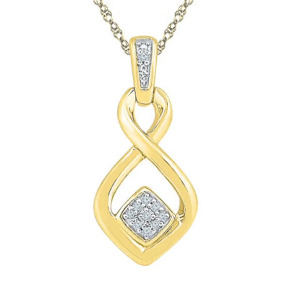Womens Diamond Accent Natural White Diamond 10K Gold Over Silver Pendant Necklaces