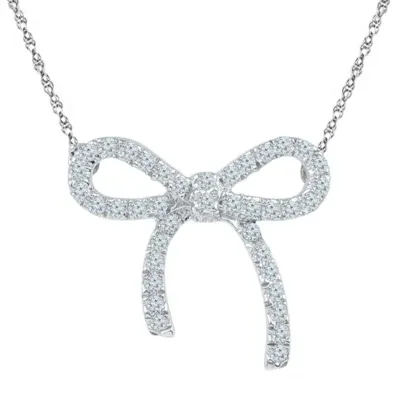 Womens 1/4 CT. T.W. Mined White Diamond Sterling Silver Bow Pendant Necklace