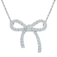 Womens 1/4 CT. T.W. Natural White Diamond Sterling Silver Bow Pendant Necklace