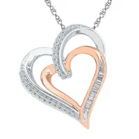 Womens 1/ CT. T.W. Natural White Diamond 10K Gold Over Silver Heart Pendant Necklace