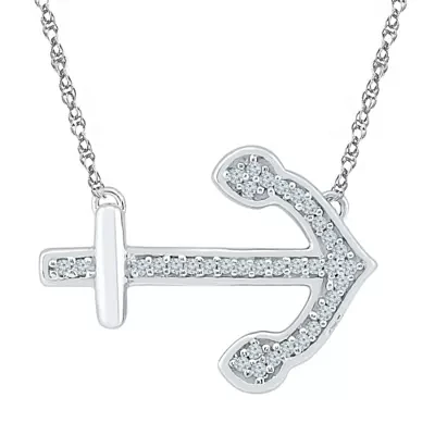 Womens 1/10 CT. T.W. Natural White Diamond Sterling Silver Anchor Pendant Necklaces