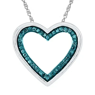 Womens 1/6 CT. T.W. Natural Blue Diamond Sterling Silver Heart Pendant Necklaces