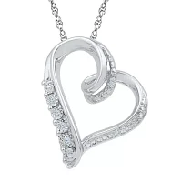 Womens Diamond Accent Natural Diamond Sterling Silver Heart Pendant Necklace