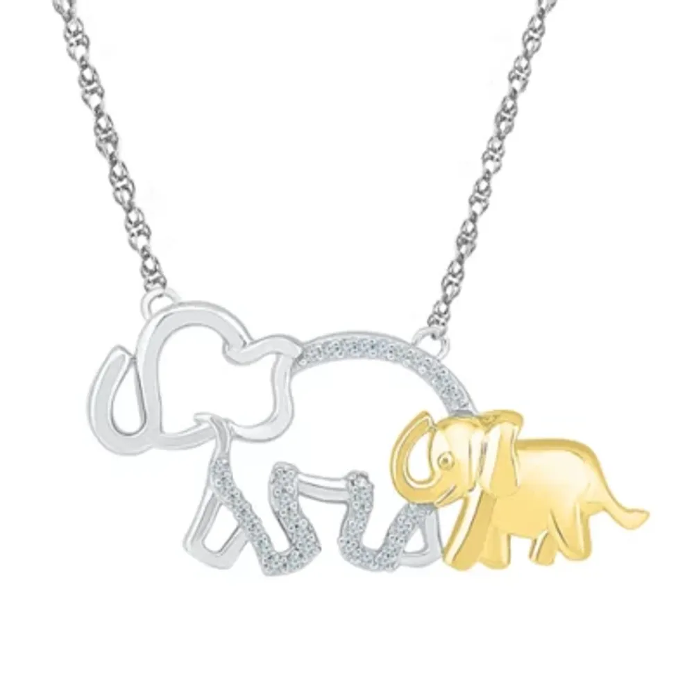 "Mother And Daughter" Elephant Womens 1/10 CT. T.W. Natural White Diamond 10K Gold Over Silver Pendant Necklace