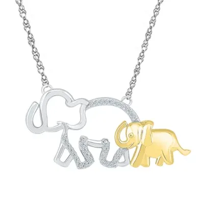 Mother And Daughter" Elephant Womens 1/10 CT. T.W. Mined White Diamond 10K Gold Over Silver Pendant Necklace