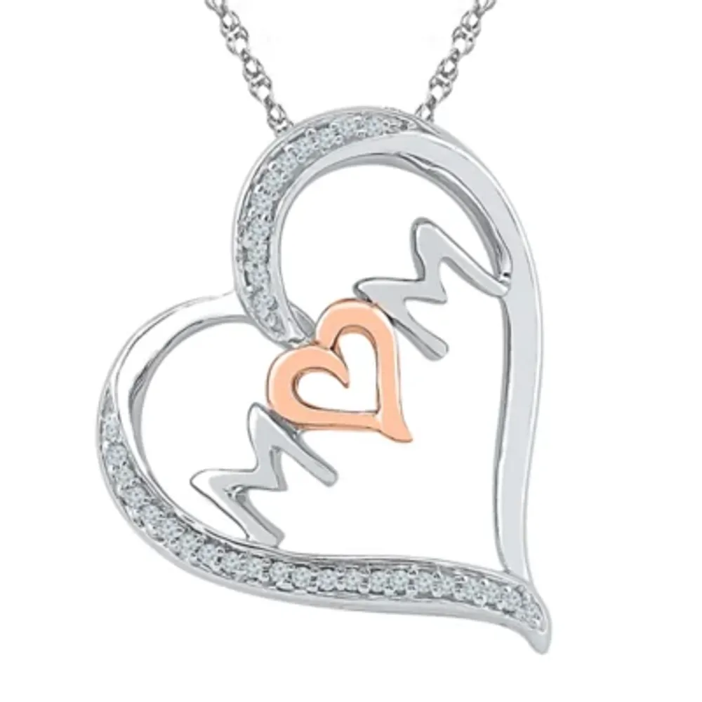 'Mom" Womens 1/10 CT. T.W. Mined White Diamond 10K Gold Over Silver Heart Pendant Necklace