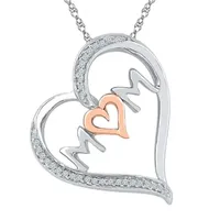 'Mom" Womens 1/10 CT. T.W. Mined White Diamond 10K Gold Over Silver Heart Pendant Necklace