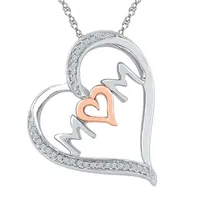 'Mom" Womens 1/10 CT. T.W. Natural White Diamond 10K Gold Over Silver Heart Pendant Necklace