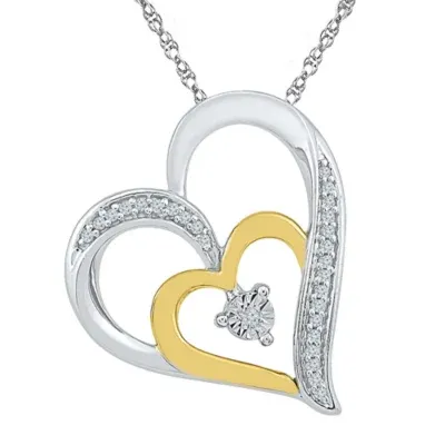 Womens Diamond Accent Mined White Diamond 10K Gold Over Silver Heart Pendant Necklace