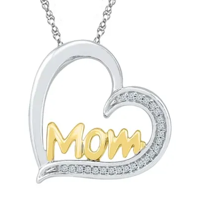 "Mom" Womens Diamond Accent Natural Diamond 10K Gold Over Silver Heart Pendant Necklace