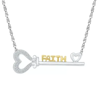 "Faith" Womens Diamond Accent Natural Diamond 10K Gold Over Silver Heart Keys Pendant Necklaces
