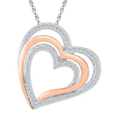 Womens 1/ CT. T.W. Mined White Diamond 10K Gold Over Silver Heart Pendant Necklace