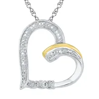 Womens Diamond Accent Natural White Diamond 10K Gold Over Silver Heart Pendant Necklace