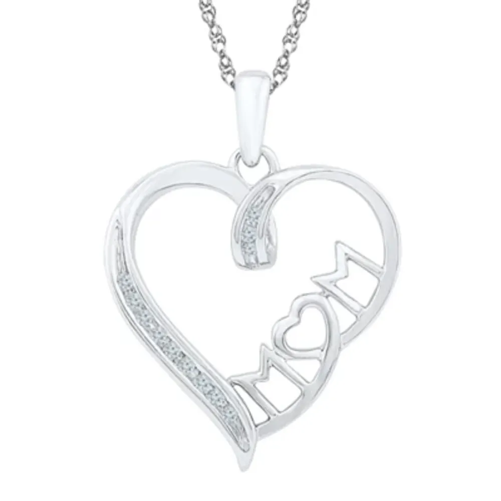 Mom Womens Diamond Accent Mined White Diamond Sterling Silver Heart Pendant Necklace