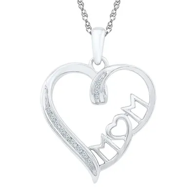 Mom Womens Diamond Accent Mined White Diamond Sterling Silver Heart Pendant Necklace